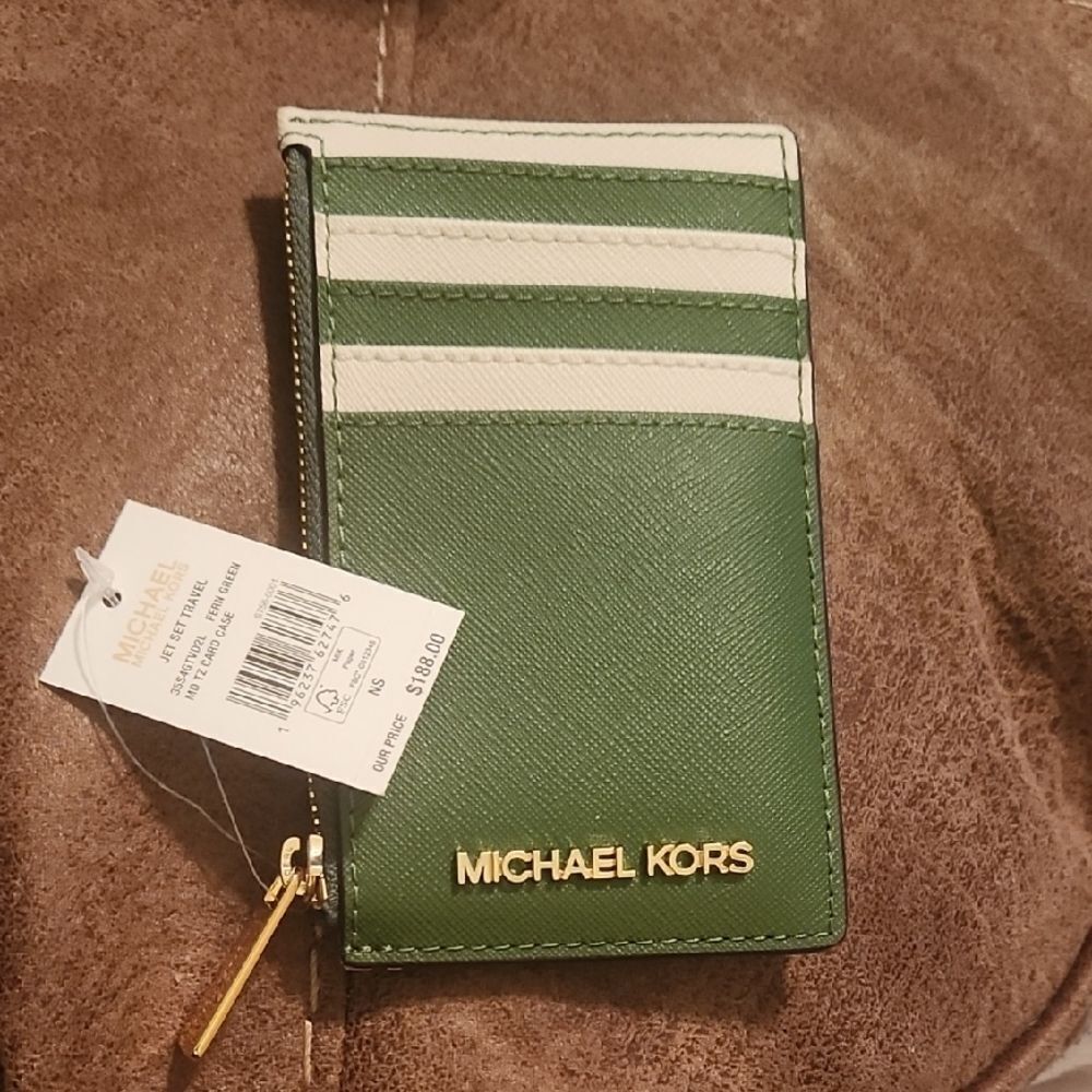 Michael Kors Olive and Cream Card Wallet